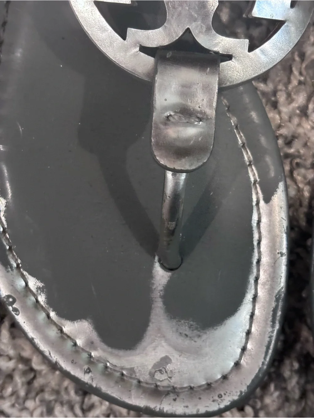 Tory Burch Silver Metallic Logo Thong Sandals